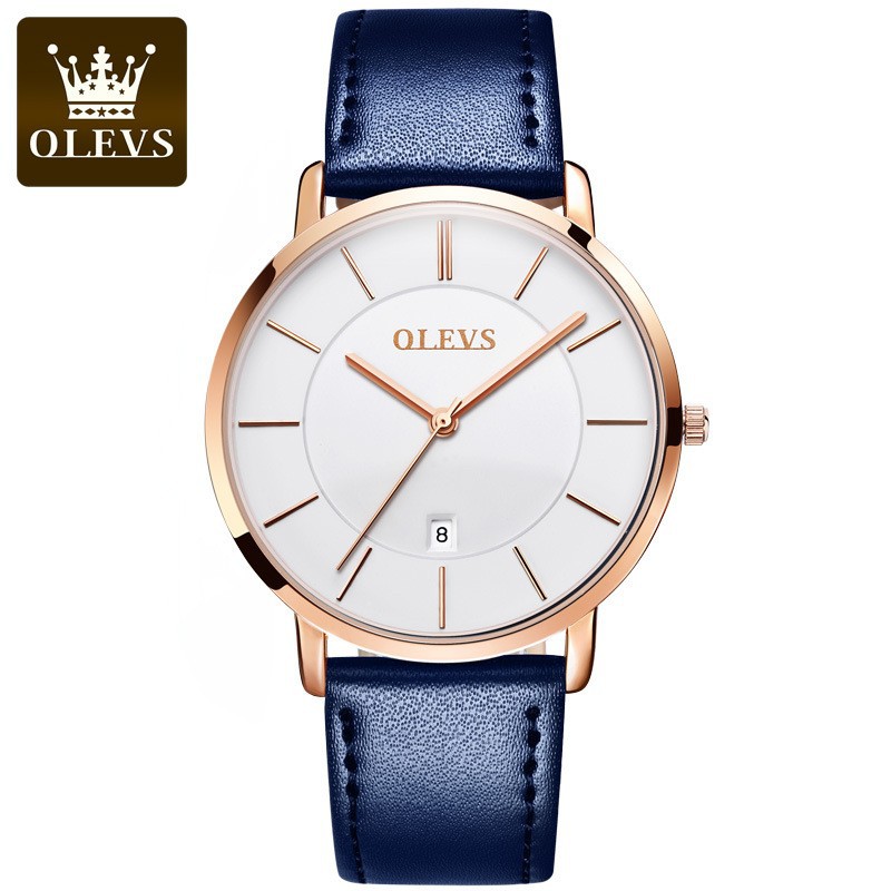 Luxury Watch With Leather Strap - OLEVS mode Ultra mince femmes montres