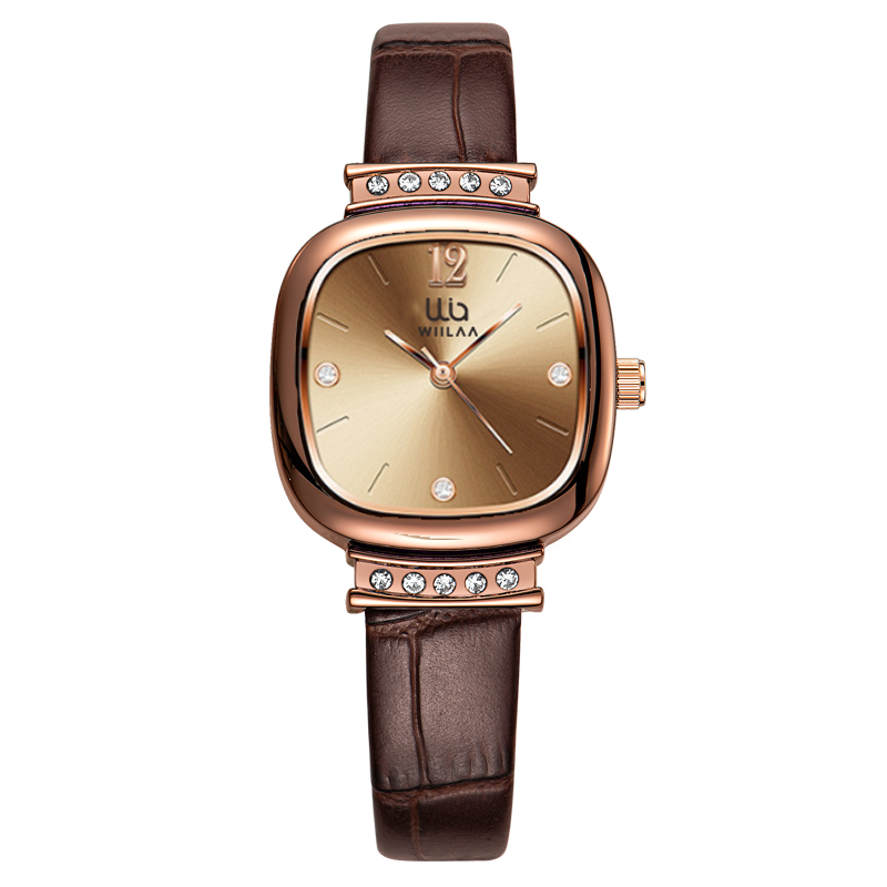 Luxury Watch With Leather Strap - Montre carrée en or rose pour