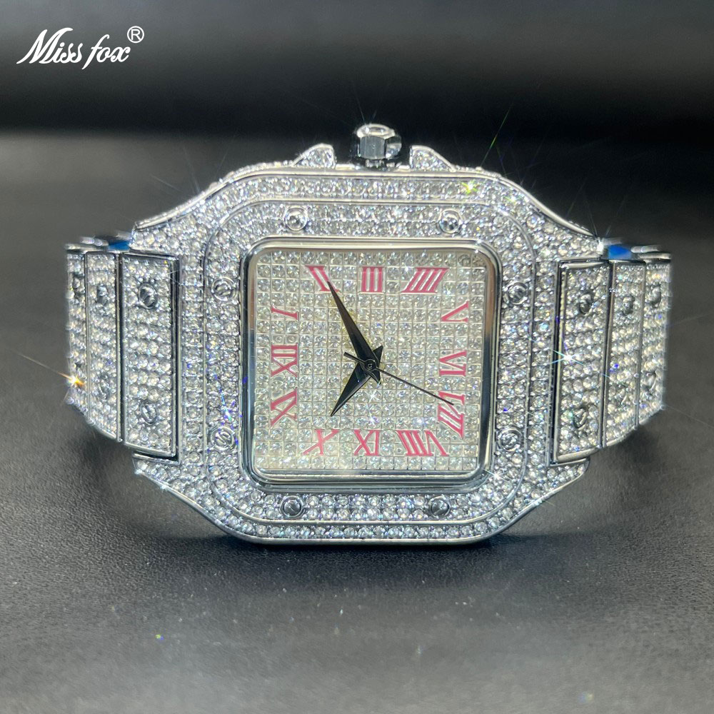Luxury Watch Face - MISSFOX glacé hommes montre visage carré