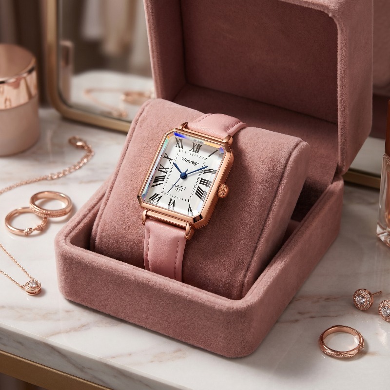 Luxury Watch With Leather Strap - Montres à quartz rectangulaires pour femmes,