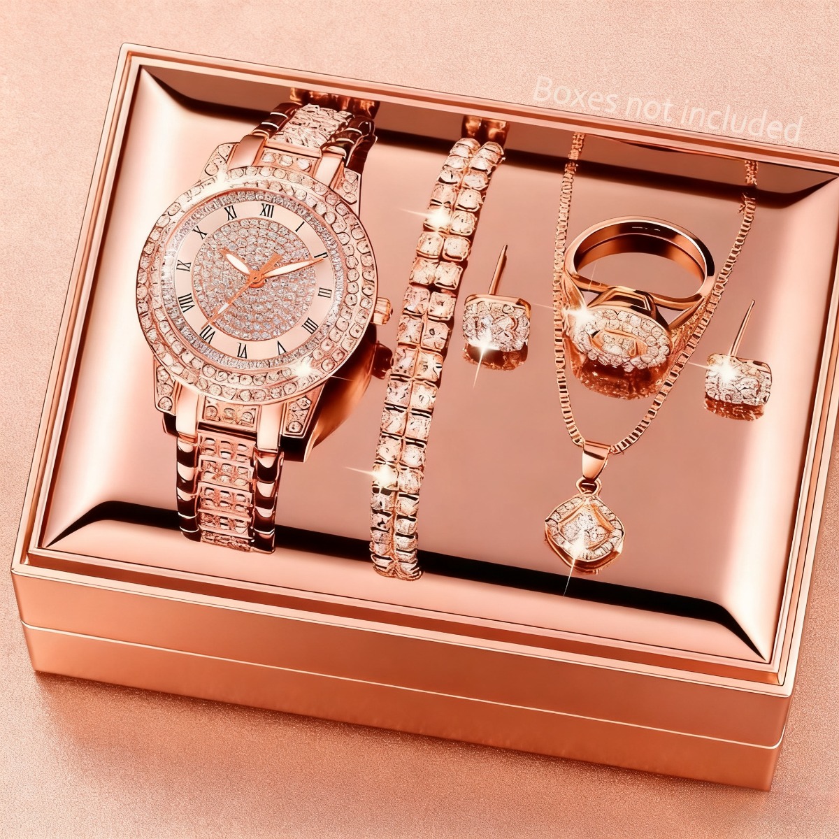 Luxury Watch Gift For Her - Montre femme or rose diamant, ensemble