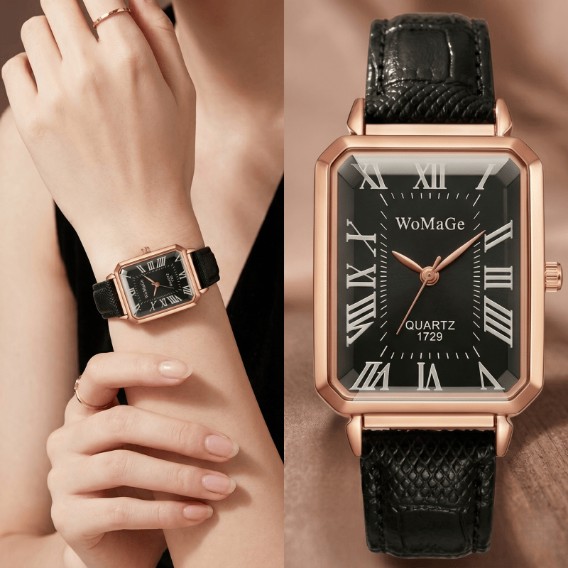 Montres à quartz rectangulaire - Luxury Watch With Leather Strap avis et prix